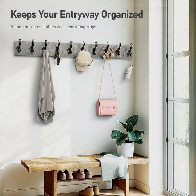 38.6 Farmhouse Coat Rack Wall Mount Long Coat Hooks for Wall Entryway Coat Rack with 10 Hooks Rustic Coat Hanger Wall Mount Heavy Duty Wall Coat
