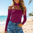 thumbnail image 2 of Tqcoqu Women's Off Shoulder Tops,Long Sleeve Slim Fit Stretchy Shirts Blouses Top,Matching Choker Neckline & Built-in Bra,Wine Women's XS-XXL, 2 of 9