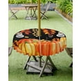 thumbnail image 4 of Burnt Orange Fall Outdoor Tablecloth with Umbrella Hole & Zipper, Black Maple Leaf Pumpkins Thanksgiving Round Tablecloth 60 Inch, Patio Table Cover Waterproof Table Cloth for Picnic/Party, 4 of 6