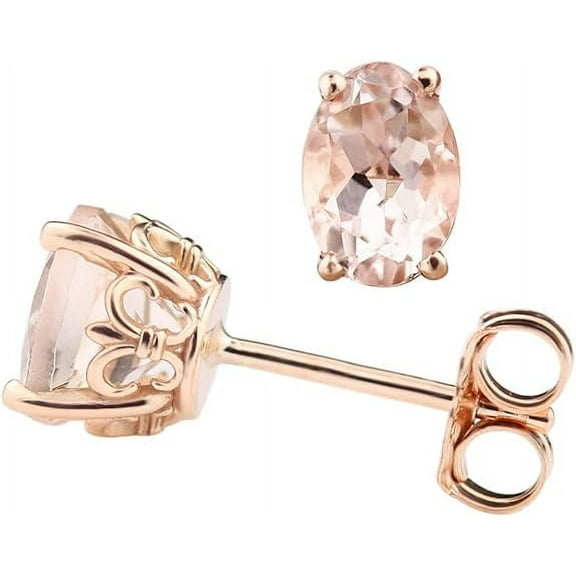 NYS Jewellers 925 Sterling Silver 1.25 Ct Oval Cut Peach Morganite Push Back Stud Earring's 14K Rose Gold Plated For Women's