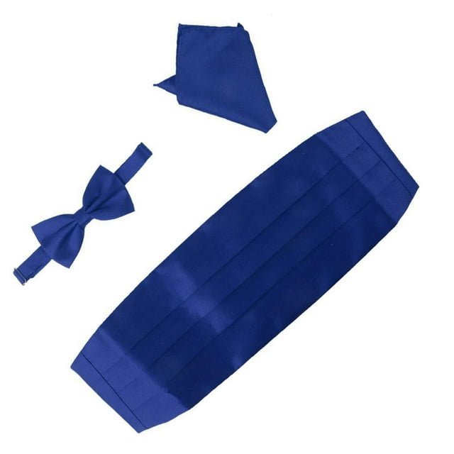 3 Pcs Nœud Papillon en Satin pour Homme Cummerbund Hanky Cummerbund Hanky Mouchoir Bleu Royal