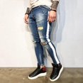 thumbnail image 2 of Hole Style Pencil Jeans for Men Comfortable High Elastic Skinny Pants, 2 of 6