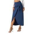 thumbnail image 4 of INSPIRE CHIC Women's Boho High Waisted Long Skirt Summer Beach Maxi Wrap Skirts with Slit L Dark Blue, 4 of 6