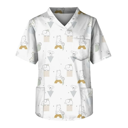 

Mlqidk Scrubs for Men Set Dinosaur Pattern Nurse Scrub Shirts Stretch Cute Medical Print Animal Uniforms White S