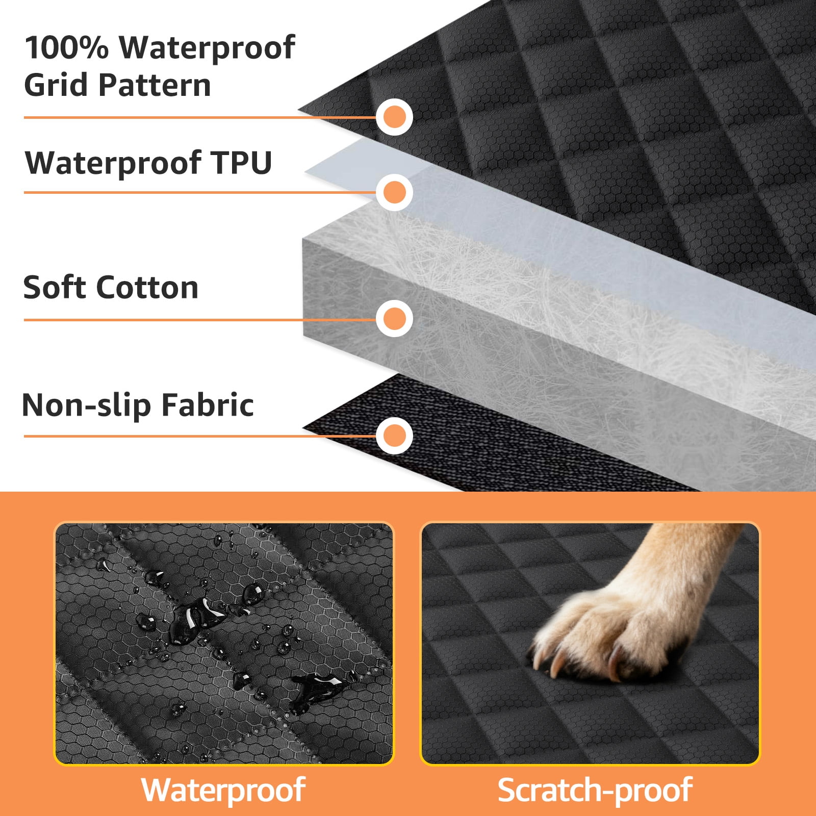SMATTO Dog Car Seat Cover for Back Seat Bench, Waterproof, Scratchproof, Nonslip, Universal Fit Cars Trucks SUVs, Washable Durable Pet Car Seat Protector with 4 Seat Belt Openings - Black