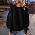 thumbnail image 4 of Round Neck Pullover for Women Loose Lambswool Casual Versatile Long Sleeve Top Fall Winter Sweatshirt Black L, 4 of 8