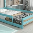 thumbnail image 4 of Floor Bed, Twin Size Montessori Bed with House Shape Headboard and Railings, Wood House Bed with Slats for Boys Girls, Low to Ground Height, No Box Spring Needed, Light Blue, 4 of 9
