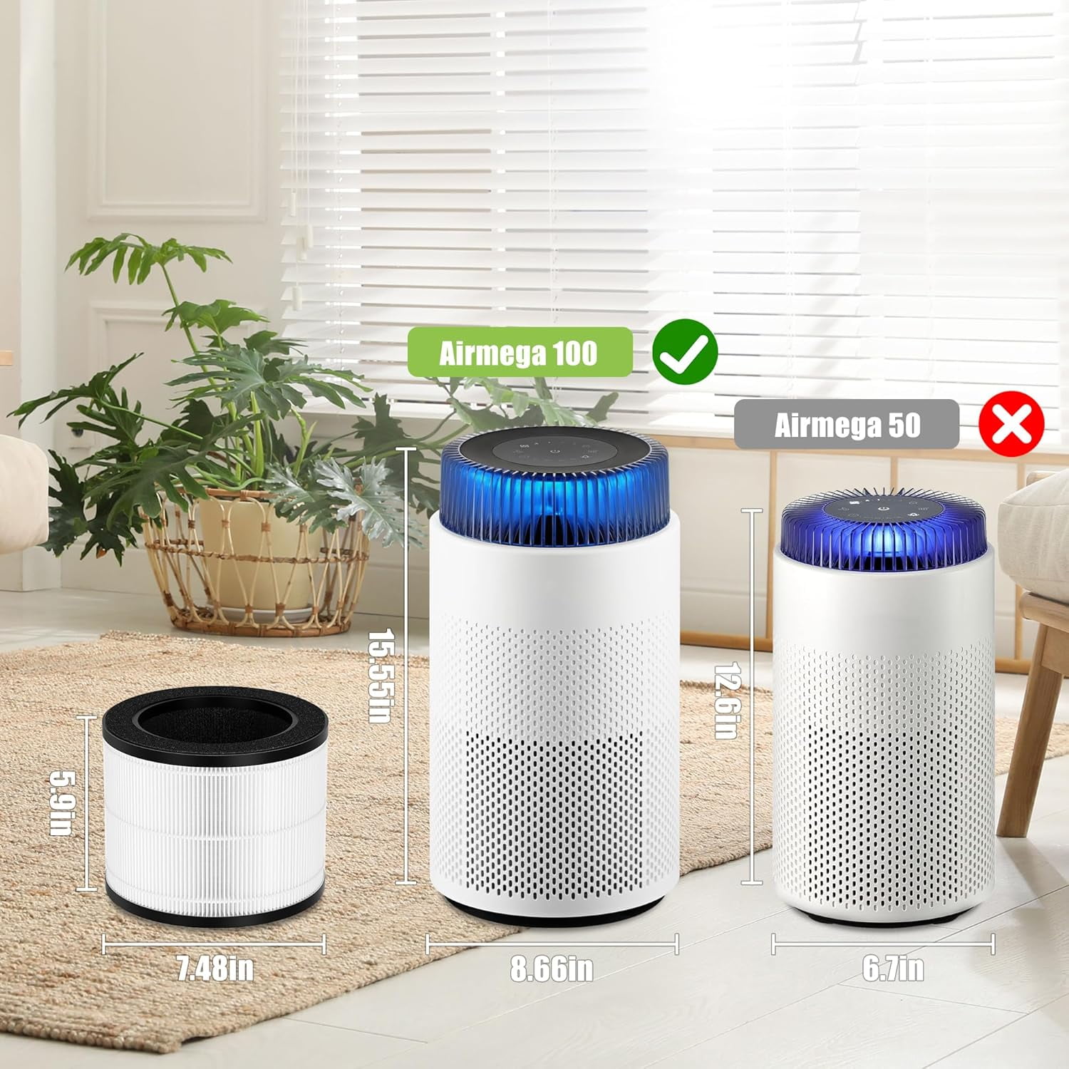 Airmega 100 Filter Replacement Compatible with Coway Airmega 100 Air Purifier, 3-in-1 True Hepa and Deodorization Filter