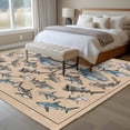 thumbnail image 5 of Sharks Washable Living Room Rugs 6'x9', Retro Ocean White Blue Brown Sharks Linen Texture Low Pile Throw Large Area Rug Non-Slip Sturdy Edge Binding Carpet for Dining Room Kitchen Office, 5 of 9