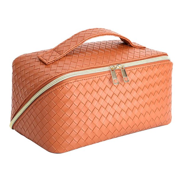 Bolsa de maquillaje de viaje de gran capacidad, bolsa de cuero portátil para viajar con artículos esenciales de maquillaje