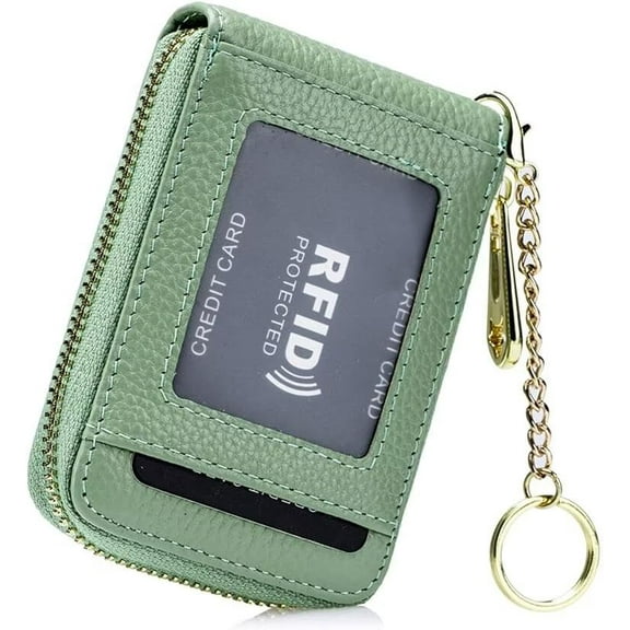 MMYGU Womens Credit Card Wallet Small RFID Blocking Wallet Soft Genuine Leather Card Holder with Keychain and ID Window