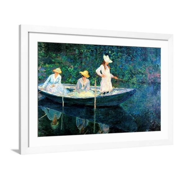 Art.com Women Fishing Art Print by Claude Monet, White Frame Wall Art, 44" x 32"