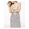 thumbnail image 2 of ADRIANNA PAPELL Womens Silver Sequin Gown  Halter Full-Length Evening Dress 12, 2 of 4