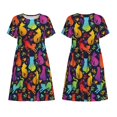 thumbnail image 3 of Bixox Robe d'Été à Manches Courtes pour Femmes Robe Ample Longueur Genou avec Poches-Chat Coloré, 3 of 7