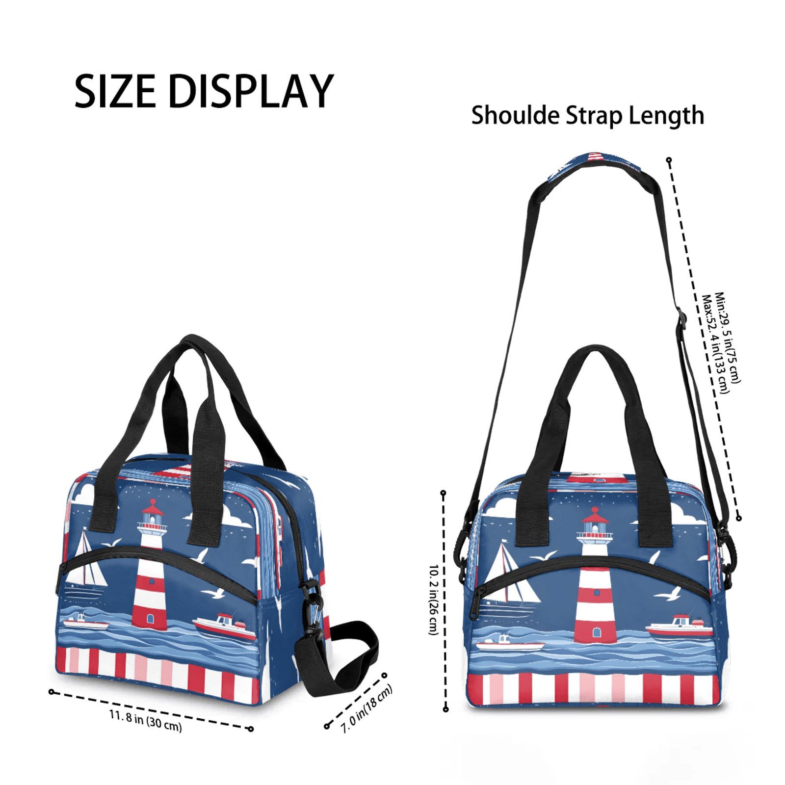 Herdesigns Lighthouse Lunch Bag for Women Men Adult, Ocean Beach Theme Large Insulated Reusable Lunch Box Leakproof Portable Cooler Tote Bags for Work Picnic Beach