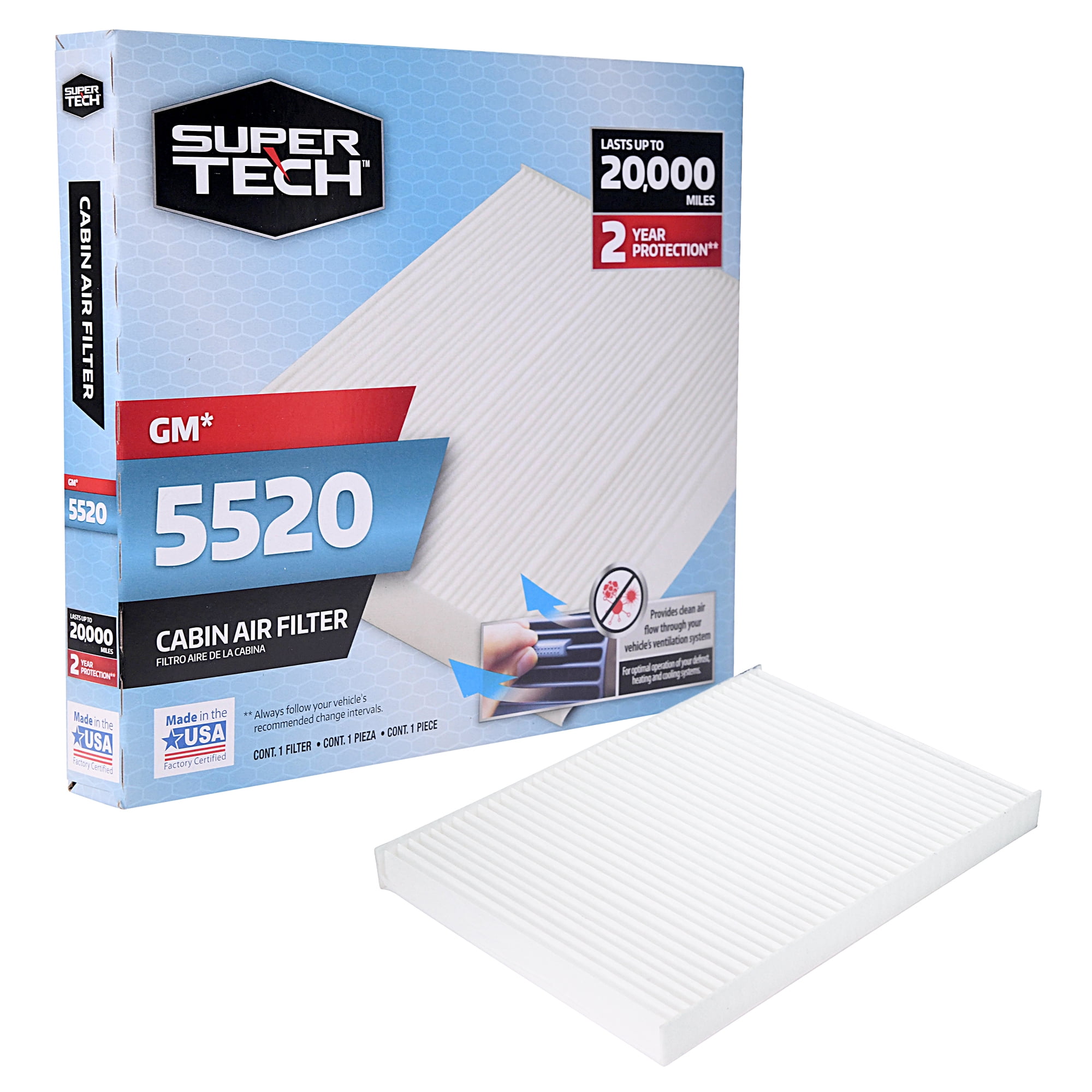 Super Tech 5520 Cabin Air Filters, Replacement Air/Dust Filter for Buick, Chevrolet, GMC