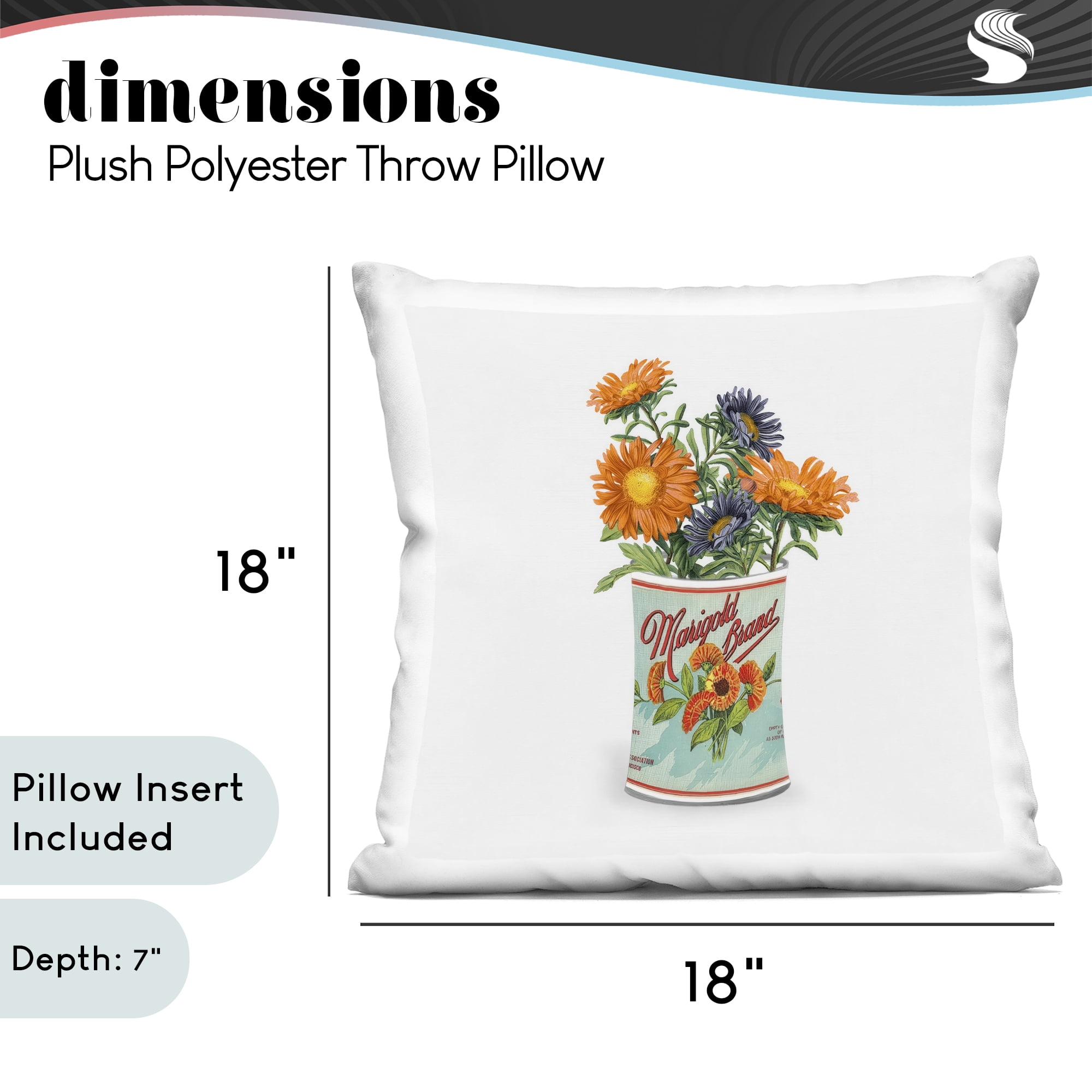 Stupell Industries Nostalgic Marigold Tin Bouquet Decorative Printed Throw Pillow, design by Val Rhodes, 18 x 7 x 18