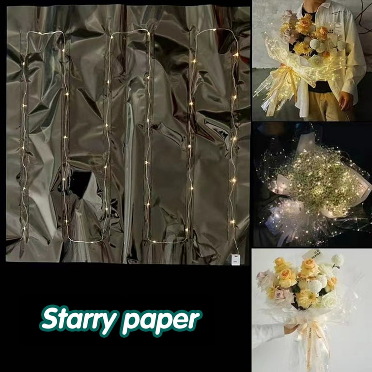 Gwong 1Pcs Waterproof Flower Wrapping Paper with LED Light Reusable  Romantic Bouquet Packing Paper for Wedding 