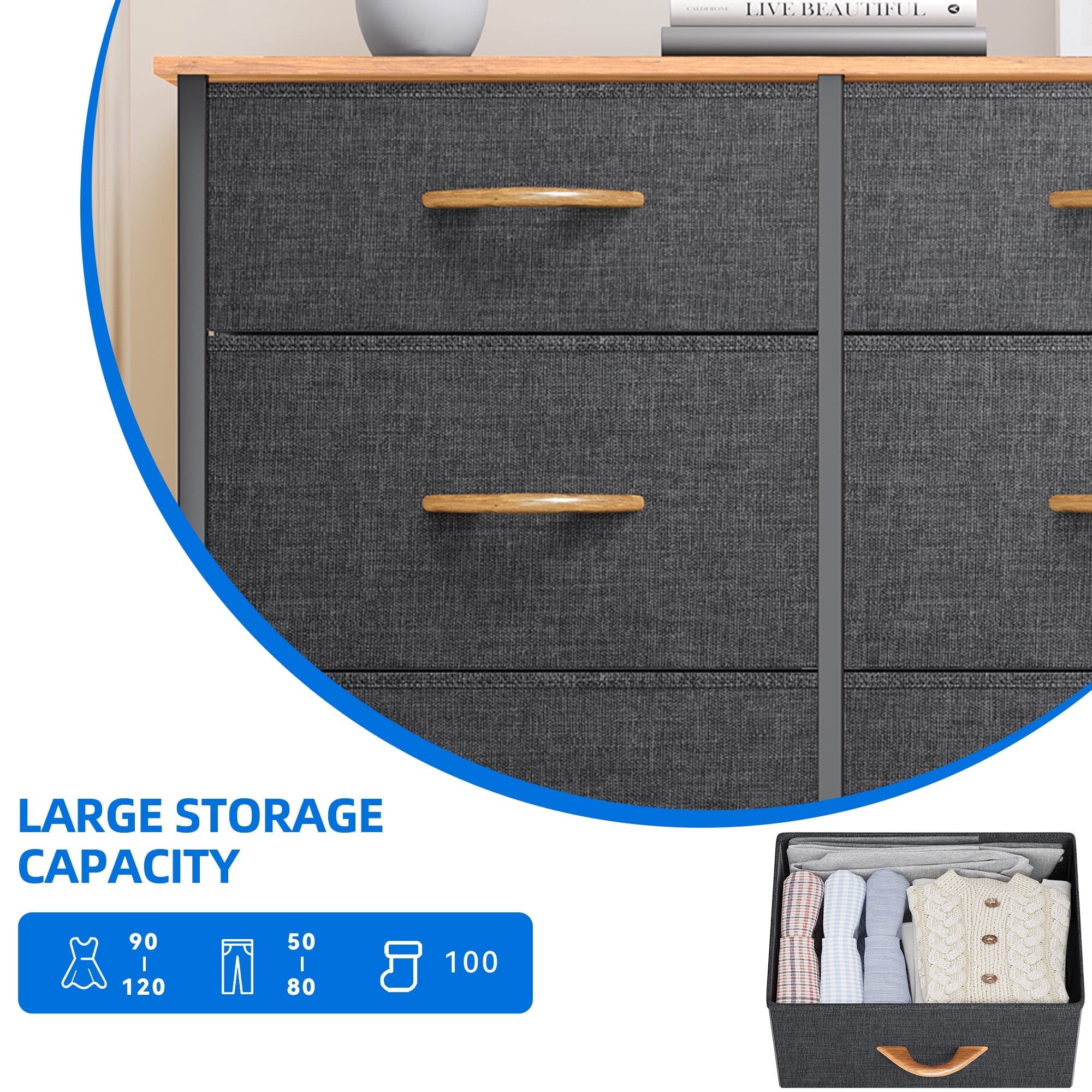 Uforic 8 Drawer dresser Grey Fabric Storage Tower Organizer Unit Durable Steel Frame for Living Rooms and Closets(Dark Gray)