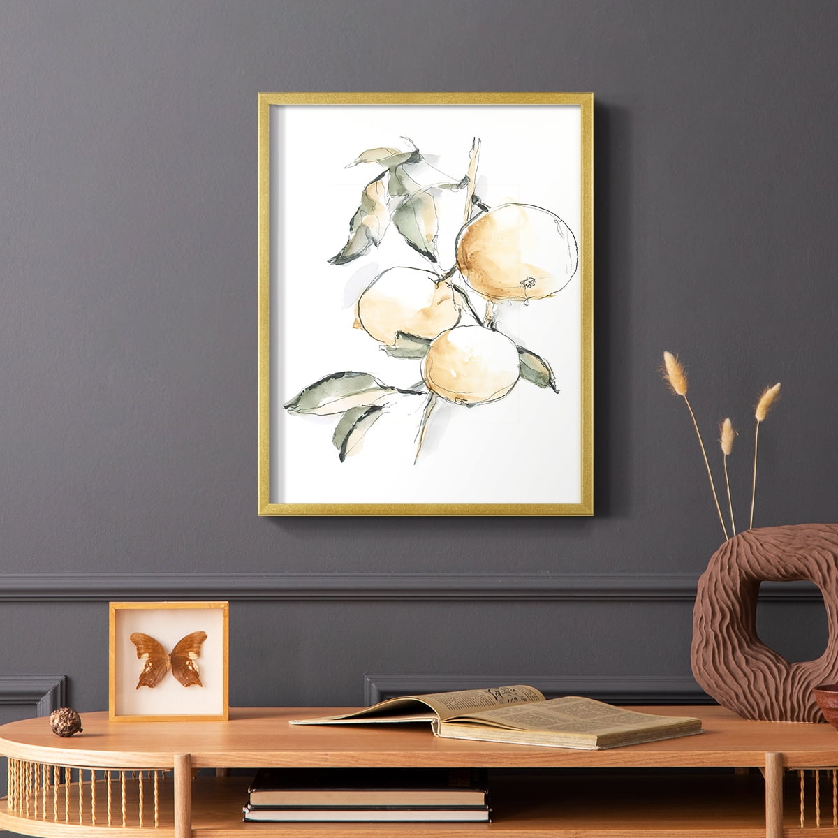 Watercolor Fruit Contour II Framed Print in Gold Solid Wood 8 x 10 Framed Print