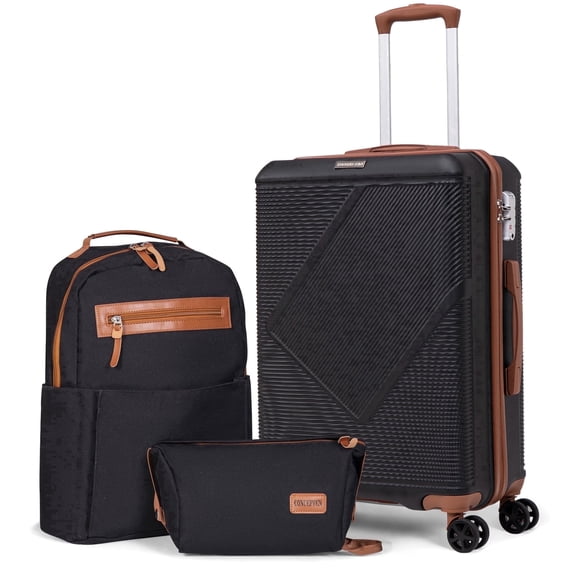 Concepten 3-Piece Carry On Luggage Set,20-Inch Suitcase with Spinner Wheels TSA Lock travel backpack and Toiletry Bag Hardside Lightweight Luggage