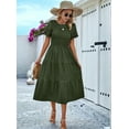 thumbnail image 6 of Women'S Spring Summer Solid Color Elegant Dresses Crewneck Cut Out Maxi Dress Military Green M, 6 of 9
