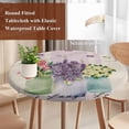 thumbnail image 5 of Vase Tulip Round Fitted Table Cover Lavender Jasmine Purple Striped Plant Linen Waterproof Table Cloth with Elastic Edge Wipeable Tablecloth for Picnic Camping Party Fits 55"-60" Diameter, 5 of 8