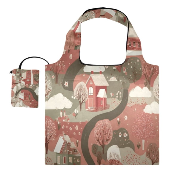 Large Capacity Print Tote Bag,Lightweight Portable Foldable Shopping Bag Winding Roads