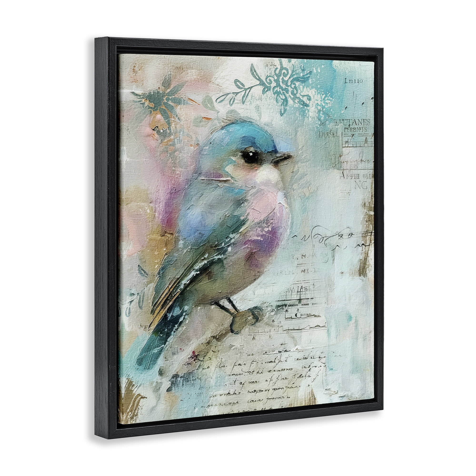 Stupell Industries Vintage Soft Pastel Bird Animals Painting Black Floater Framed Canvas Art Print Wall Art, 25 x 31