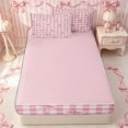 thumbnail image 4 of Erosebridal Soft Girl Watercolor Bow Zipper Twin Comforter Sets with Fitted Sheet and 2 Pillowcases,Pastel Checkered Base Zipper Bedding Set,Pink White,4-Piece,Pink Reversible, 4 of 6
