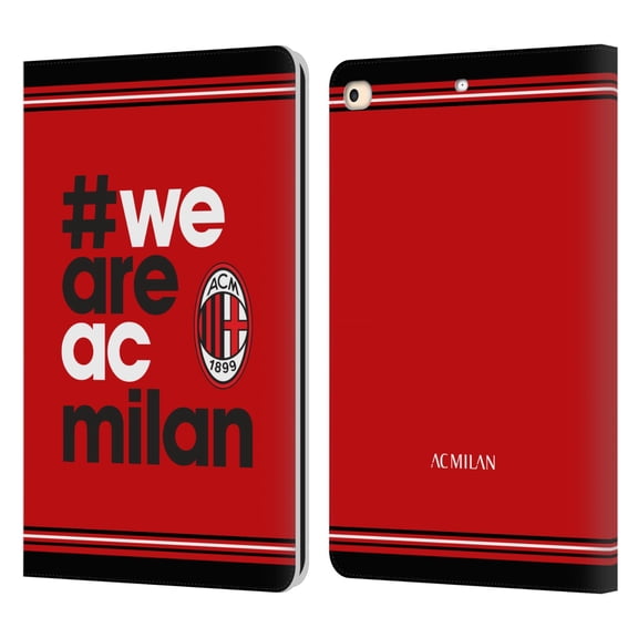 Head Case Designs Officially Licensed AC Milan Crest Stripes Leather Book Wallet Case Cover Compatible With Apple iPad 9.7 2017 / iPad 9.7 2018