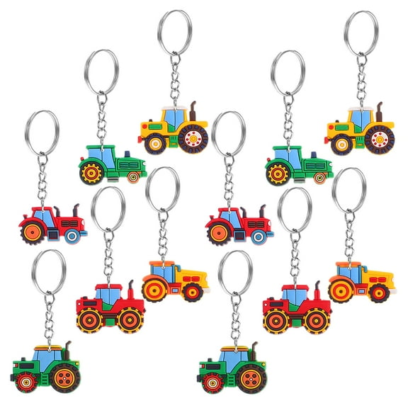 WORGEOUS 12PCS Kids Farm Tractor Keychain Cartoon Key Ring Harvest Season Party Favors Keychains Cute Birthday Party Supplies Keychain