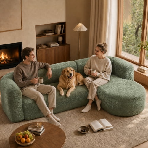 109.4" Boneless Modular Sectional Sofa with L-Shaped Chaise, Cloud-Like Chenille Couch, No Assembly Required, Green