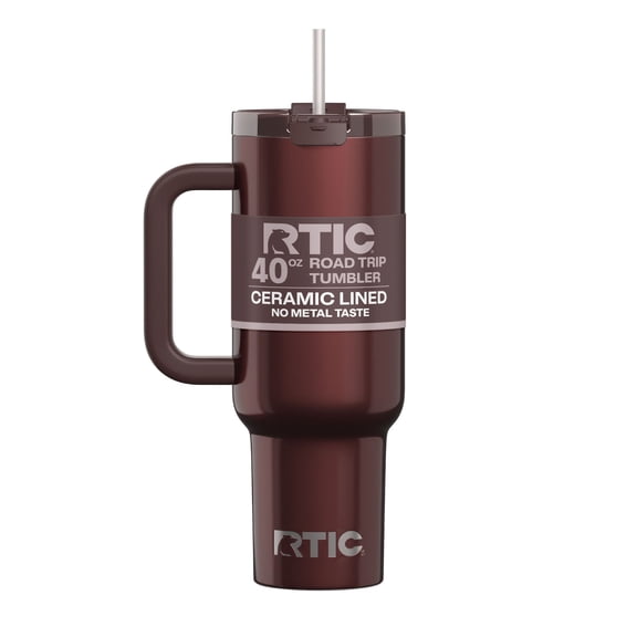 RTIC Road Trip 40 oz Leak-Resistant Straw Lid Ceramic Lined Tumbler, Chocolate Brown Metallic