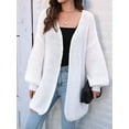 thumbnail image 2 of Osfvolr Women'S V-Neck Open Front Chunky Cardigan Lantern Long Sleeve Oversized Knit Outwear with Pocket White One Size, 2 of 8