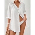 thumbnail image 6 of Bsubseach Women Swimsuit Cover Up Button Down Casual Blouse Top White Half Sleeve Summer Wear, 6 of 6
