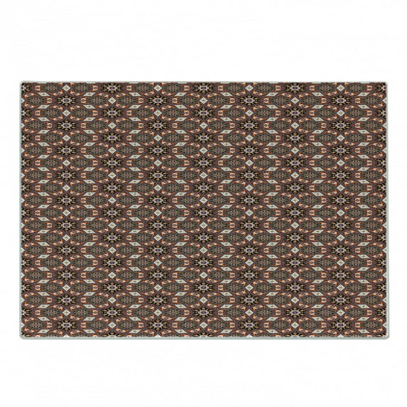 Antique Oriental Cutting Board, Detailed Traditional Flowers Arrangement, Decorative Tempered Glass Cutting and Serving Board, in 3 Sizes, by Ambesonne