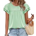 thumbnail image 2 of Short Sleeved Women's Round Neck Ruffle Sleeve Eyelet Summer Casual Tunic Tops, 2 of 5