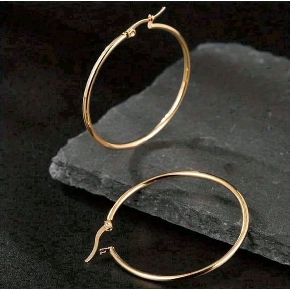 14K Stamped Real Gold Filled Shiny Polished Round Creole Hoop Earrings All Sizes by JEWLER