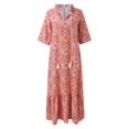 thumbnail image 4 of Wuxian Women'S Dresses Summer New V Neck Three Quarter Sleeve Bohemian Midi Dresses Summer Floral Retro Tassel Long Sundresses,Red,L, 4 of 6