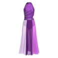 thumbnail image 4 of YiZYiF Women's Lyrical Dance Dress Color Block Flowy Tulle Maxi Skirt Leotard Contemporary Modern Dancewear Purple L, 4 of 7
