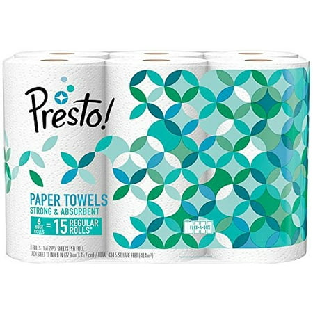 Amazon Brand - Presto! Flex-a-Size Paper Towels  Huge Roll  6 Count = 15 Regular Rolls