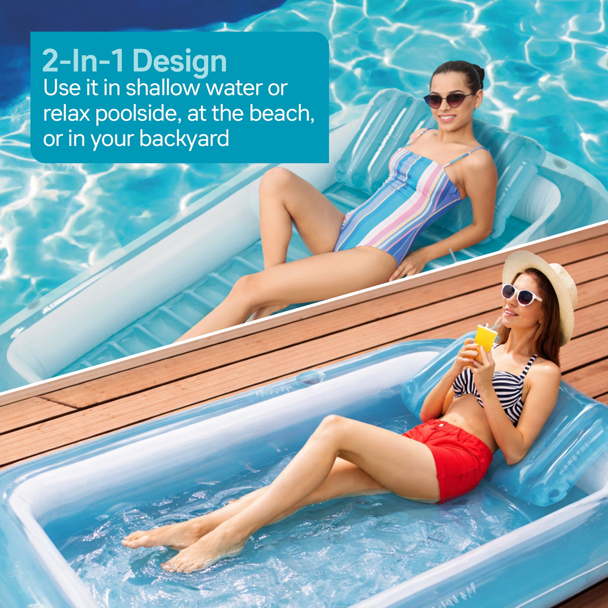 Sun's Out™ 2-in-1 Inflatable Tanning Pool Lounger with LED, Use In and Out of Water, 1 Pack