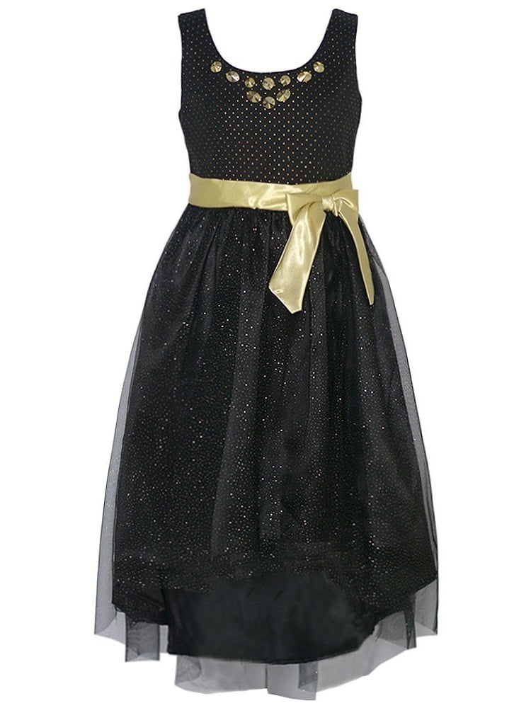 RMLA Girls Black Gold Glitter Texture Bow Gemstone HiLow Christmas