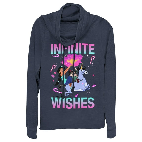 Junior's Ralph Breaks the Internet Jasmine Infinite Wishes  Cowl Neck Sweatshirt Navy Blue X Large