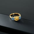thumbnail image 3 of Gem Stone King 18K Yellow Gold Plated Silver Yellow Citrine and Persian Blue Moissanite 3 Stone Engagement Ring for Women (3.00 Cttw, Gemstone November Birthstone, Cushion 8MM, Size 9), 3 of 5