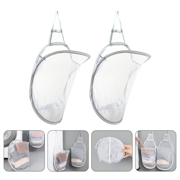 ETEREAUTY 2-Pack Foldable Grey Mesh Laundry Hamper Wall Mount Clothes Basket for Household Storage