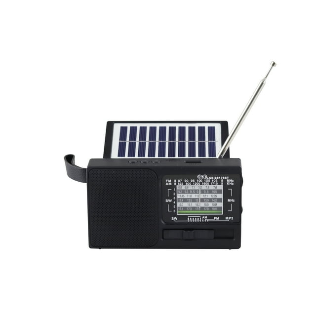 Radio Portátil Am y FM Bluetooth, Utiliza 2 Pilas AA, con Bocina Altavoz, con Antena Ajustable con Banda Panel Solar