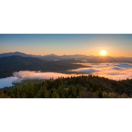 Adirondack High Peaks Map - Sunrise over the Adirondack High Peaks from Goodnow Mountain Adirondack Park New York State USA Poster Print