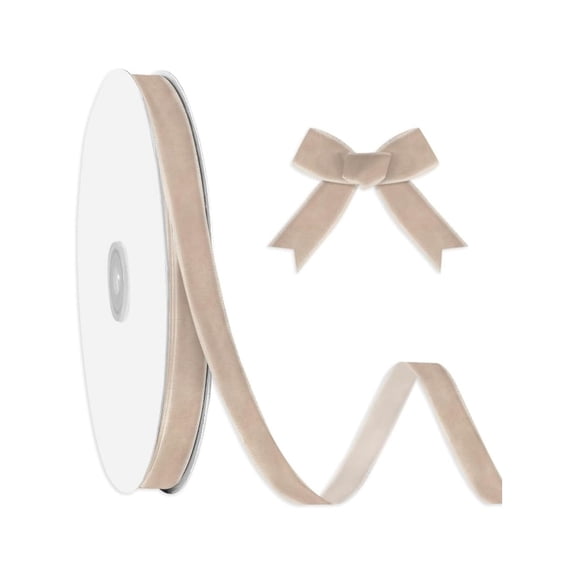 Hying 3/8"Camel Velvet Ribbon,Camel Solid Color Single Face Velvet Ribbon for Wreath Decor